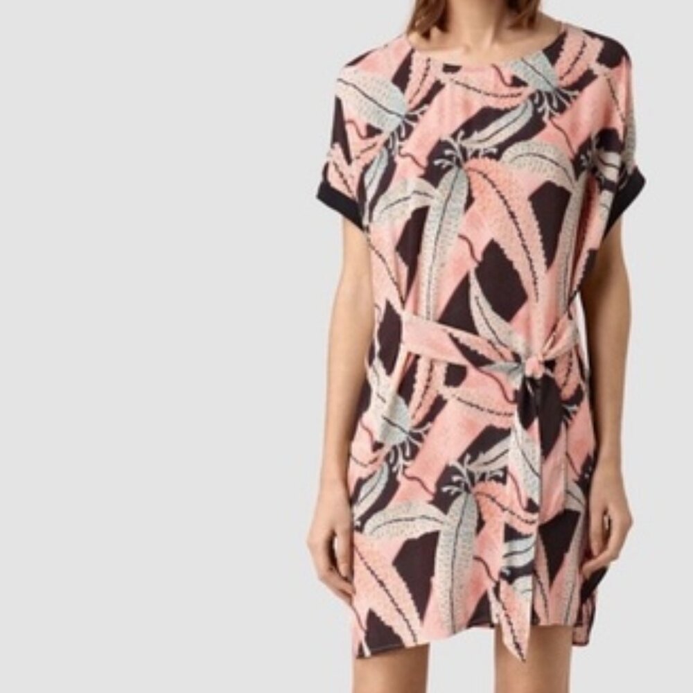 ALL SAINTS Sonny Fuji Dress Tie Front Sheath Tunic Dress